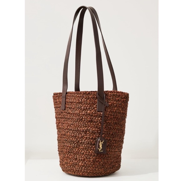 SAINT LAURENT Panier monogram raffia tote bag - Picture 1 of 4